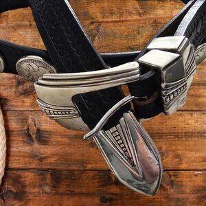 BLACK WESTERN STYLE BELT WITH 22 COINS